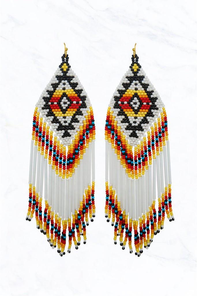 Aztec Pattern Beads Aztec Pattern Seed Bead Fringe Western Earrings – Suzie Q USA