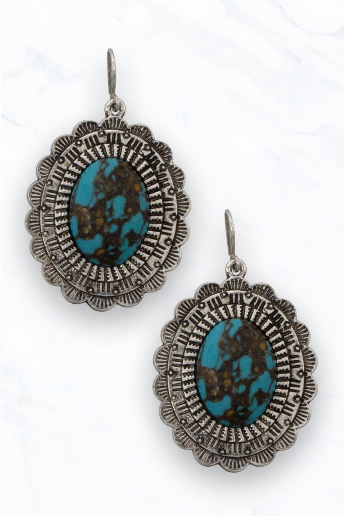 Oval Concho Earrings with Turquoise Center – Suzie Q USA