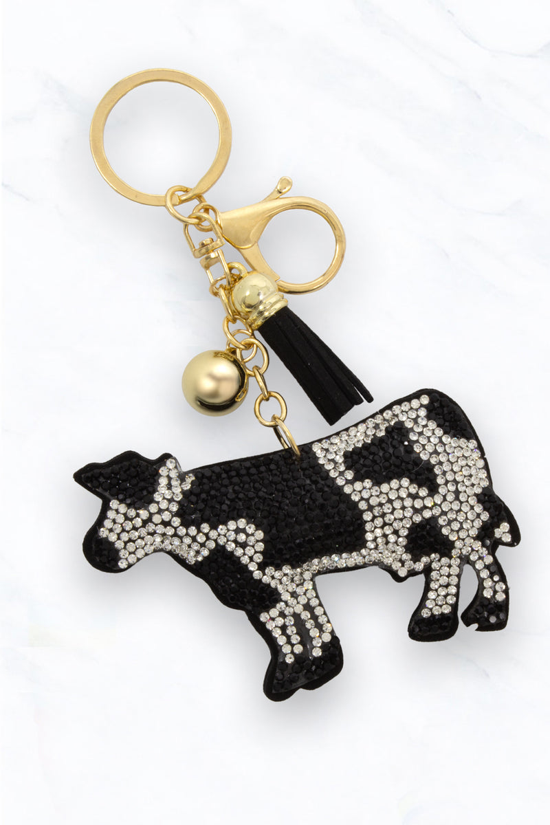 Cow Bell Key Chain Crystal Cow Keychain with Tassel & Bell โ Suzie Q USA