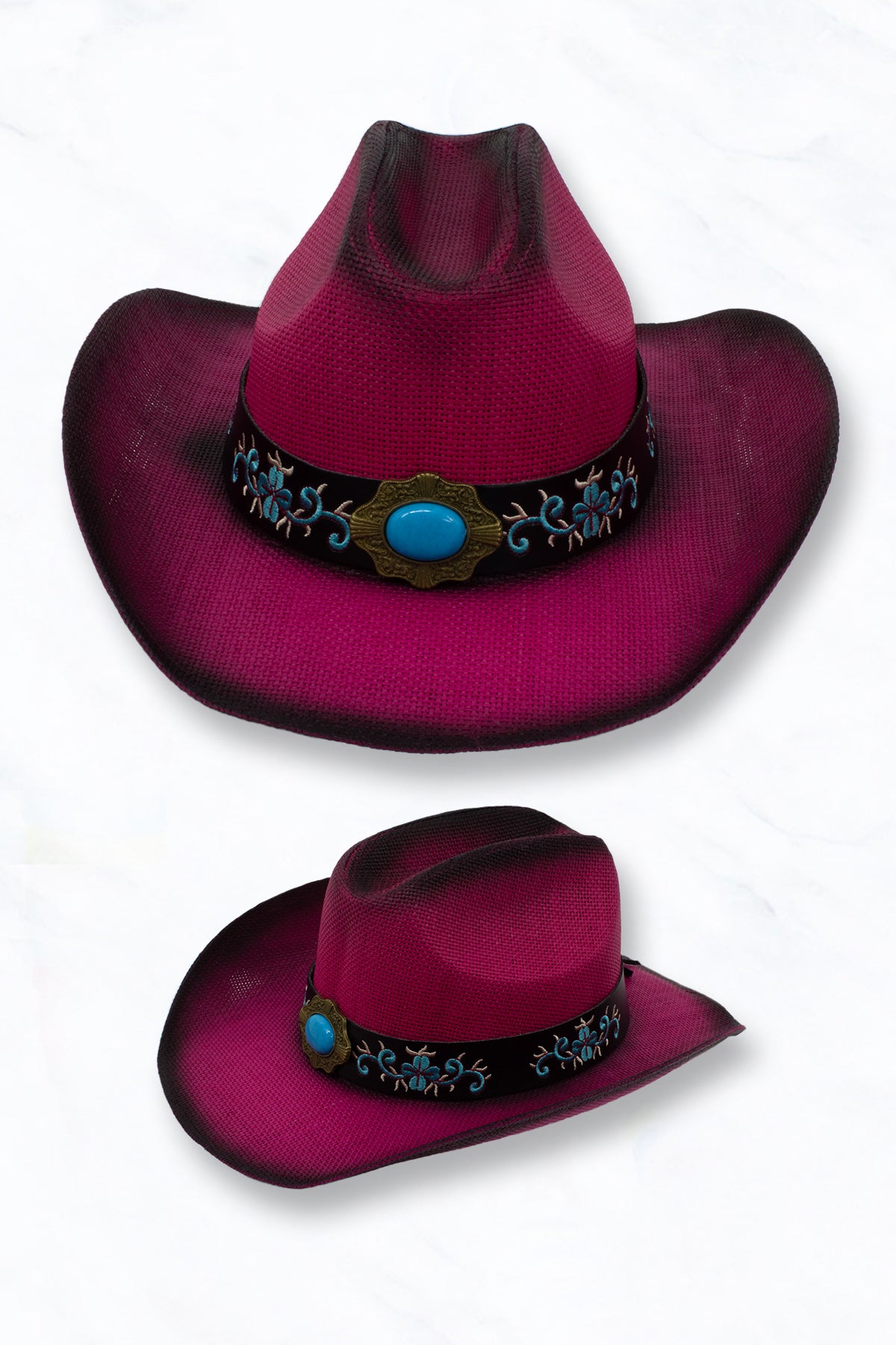 Cowboy Hat with Turquoise Embroidered Concho Belt – Suzie Q USA display picture 1
