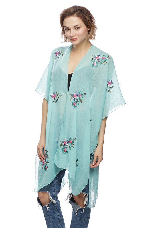 Floral Embroidery Ruana – Suzie Q USA