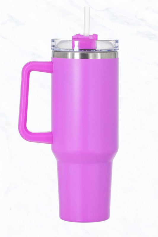 Mary Square Darling Daisy Pink Floral 16 Ounce Stainless Steel Water Tumbler with Handle