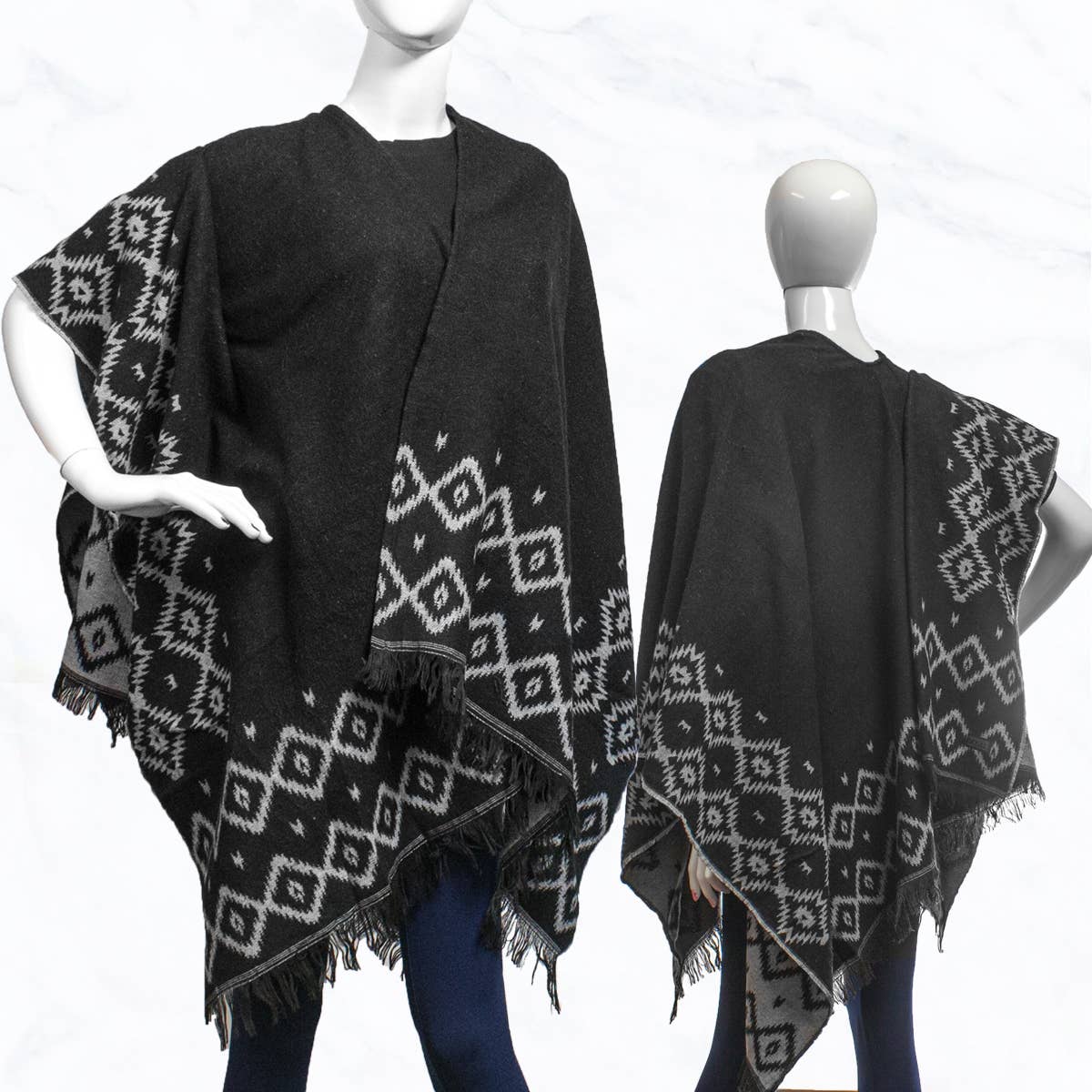 Aztec Pattern Ruana – Suzie Q USA
